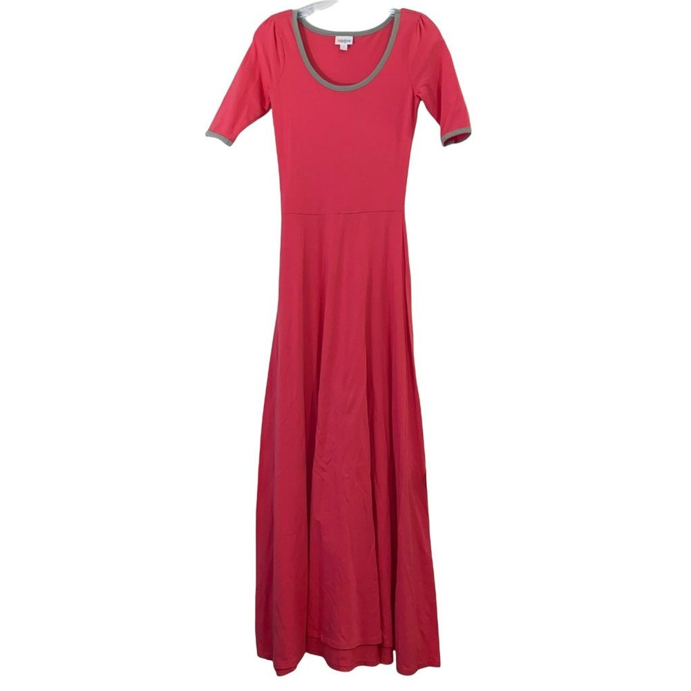 Lularoe Women's Ana Maxi Half Sleeve Dress Pink with Gray Accents, Size XS